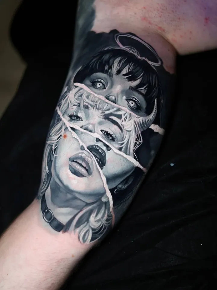 Чёрно-белый портрет — мастер Александр Хохлов, MAIN Tattoo, Санкт-Петербург